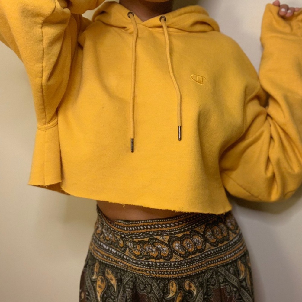 yellow cropped champion hoodie